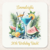 ブルーベリエレガントーブランチ30th誕生日お祝い スクエアペーパーコースター (正面)