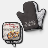 ブルーベリパーソナライズされたーマフィンベーキングレシピ 鍋つかみ&鍋敷きセット (正面/裏面)