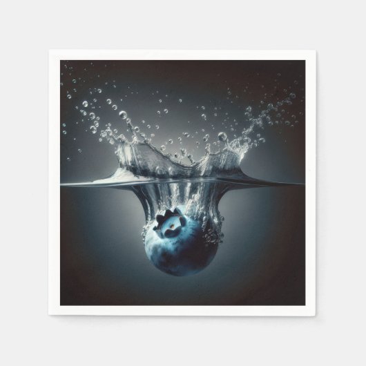 ブルーベリーが水に突き落ちる スタンダードカクテルナプキン (正面)