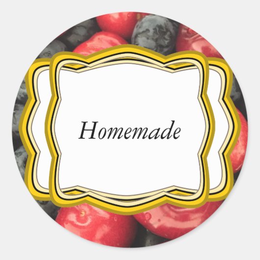 ブルーベリーとさくらんぼフルーツジャレーベル ラウンドシール (正面)