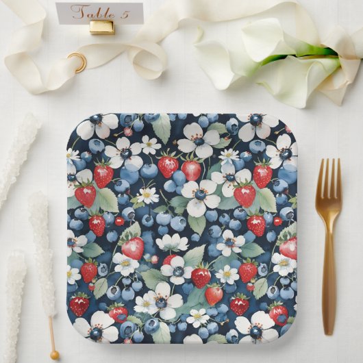 ブルーベリーとイチゴのフローラ ペーパープレート (ウェディング)