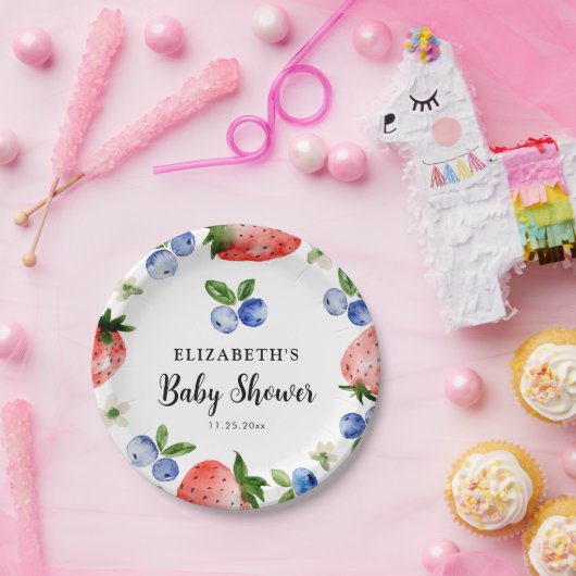 ブルーベリーとイチゴの赤ちゃんシャワー ペーパープレート (パーティー)