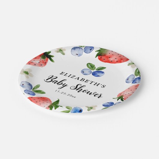 ブルーベリーとイチゴの赤ちゃんシャワー ペーパープレート (アングル)