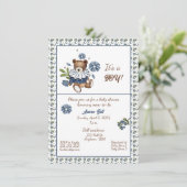 ブルーベリーとテディベアそれは男の子だ!シャワー 招待状 (スタンド正面)