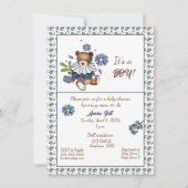 ブルーベリーとテディベアそれは男の子だ!シャワー 招待状 (正面)