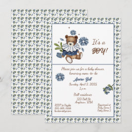 ブルーベリーとテディベアそれは男の子だ！シャワー 招待状