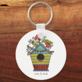 ブルーベリーとバードハウスを備えたロビンズ キーホルダー (正面)