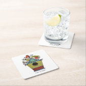 ブルーベリーとバードハウスを備えたロビンズ スクエアペーパーコースター (インサイチュ)