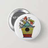 ブルーベリーとバードハウスを備えたロビンズ 缶バッジ (正面&裏面)