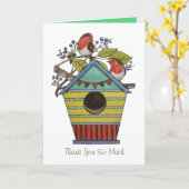 ブルーベリーとバードハウスアート付きロビンズ カード (黄色い花)