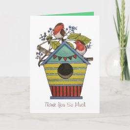 ブルーベリーとバードハウスアート付きロビンズ カード