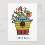 ブルーベリーとバードハウスアート付きロビンズ ポストカード (正面)