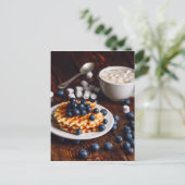 ブルーベリーとホットチョコレートとベルギーのワッフル ポストカード (スタンド正面)