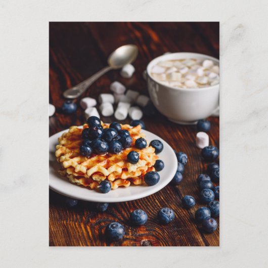 ブルーベリーとホットチョコレートとベルギーのワッフル ポストカード (正面)