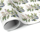 ブルーベリーと花が咲く白 ラッピングペーパー (ロールコーナー)