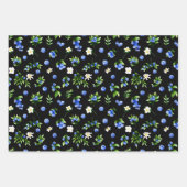 ブルーベリーと葉のパターン ラッピングペーパーシート (正面3)