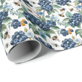 ブルーベリーと蜂の水色 ラッピングペーパー (ロールコーナー)