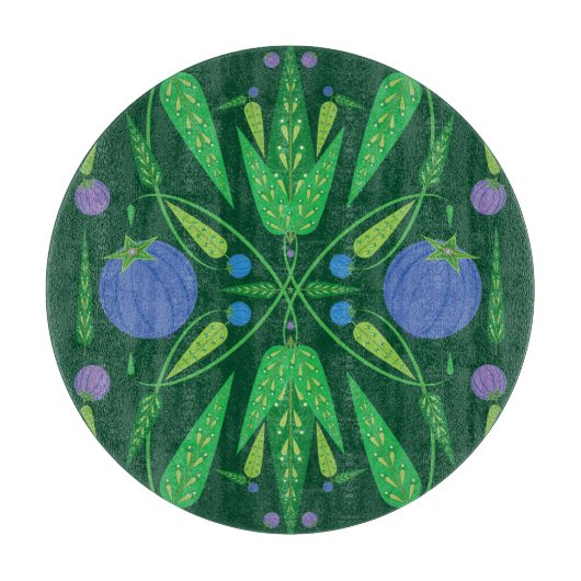 ブルーベリーのガラス切り板の守護者 カッティングボード (正面)