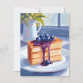 ブルーベリーのペストリーデザートケーキの水彩カード (正面)