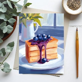 ブルーベリーのペストリーデザートケーキの水彩画 ポストカード