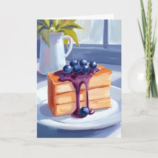 ブルーベリーのペストリー デザート ケーキ 水彩画 カード (正面)