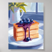 ブルーベリーのペストリー デザート ケーキ 水彩画 ポスター (正面)