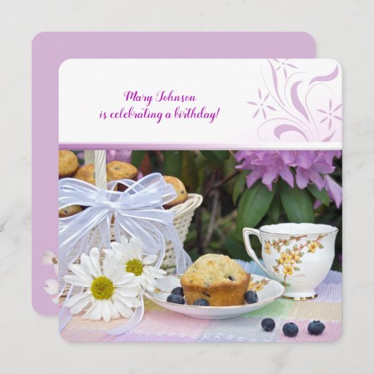 ブルーベリーのマフィン 誕生日 ブランシュ 招待状 (正面/裏面)