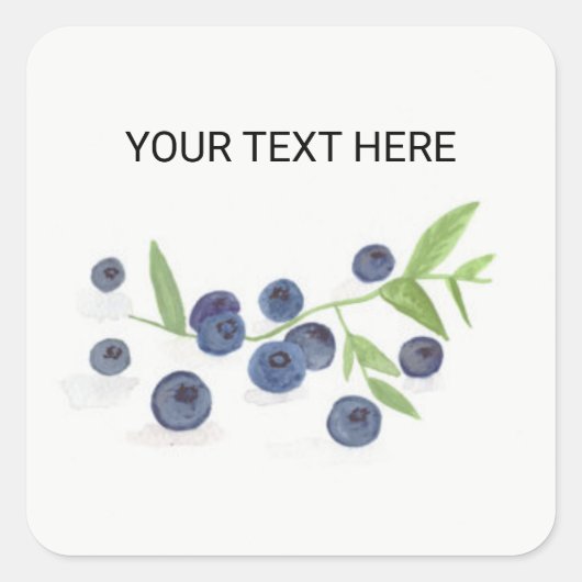 ブルーベリーの果物 キッチン 水彩画 食品 ラスティック スクエアシール (正面)