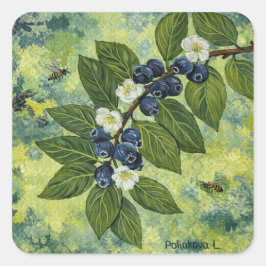 ブルーベリーの枝の植物画 スクエアシール