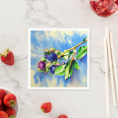 ブルーベリーの枝、水の絵画色の スタンダードカクテルナプキン (インサイチュ)