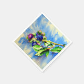 ブルーベリーの枝、水の絵画色の スタンダードカクテルナプキン (角)