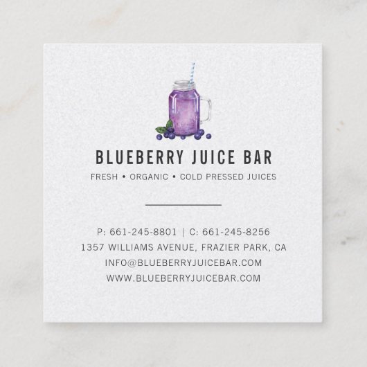 ブルーベリーの正方形のロゴのモダンフレーム スクエア名刺 (裏面)