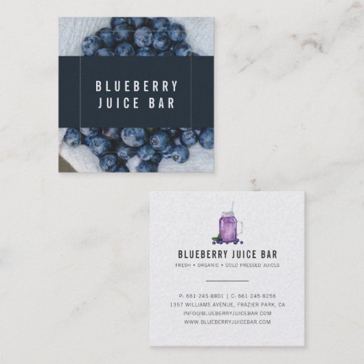 ブルーベリーの正方形のロゴのモダンフレーム スクエア名刺 (正面/裏面)