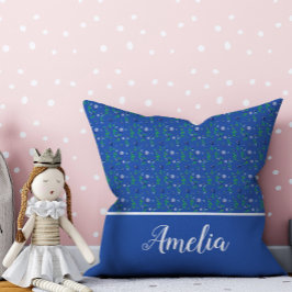 ブルーベリーの水彩柄かわいい名前ブルー クッション