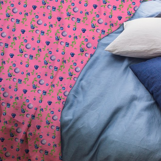 ブルーベリーの水彩柄かわいい女の子ピンク フリースブランケット