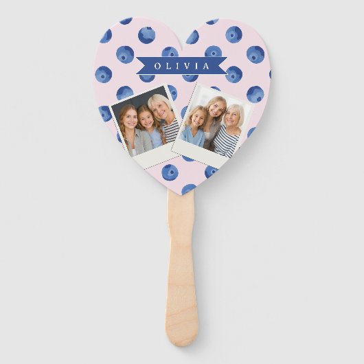 ブルーベリーの水彩画ギフト 名前入りプレゼント ハンドファン (正面)