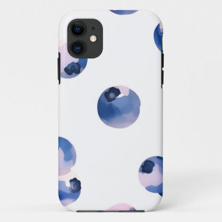 ブルーベリーの水彩画模様 iPhone 11 ケース