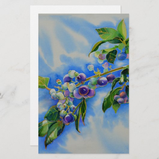 ブルーベリーの絵画水色 便箋 (正面/裏面)