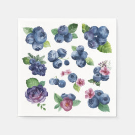 ブルーベリーの花のイラストが描かれたオーダーメイドのペーパーナプキン スタンダードカクテルナプキン