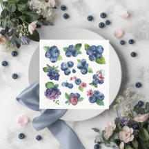 ブルーベリーの花のイラストが描かれたオーダーメイドのペーパーナプキン