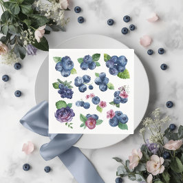 ブルーベリーの花のイラストが描かれたオーダーメイドのペーパーナプキン スタンダードカクテルナプキン