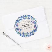 ブルーベリーの花輪 水彩ジャムラベル 缶詰 ラウンドシール (封筒)