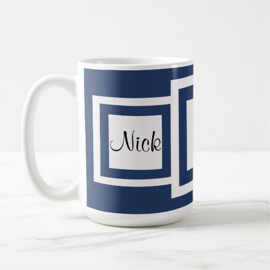 ブルーベリーの青のモノグラム コーヒーマグカップ (左)