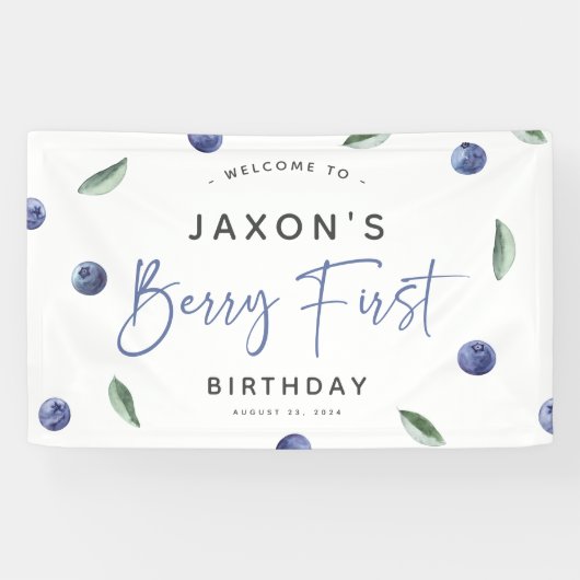 ブルーベリーの1歳の誕生日パーティー "Berry First" 横断幕 (横)