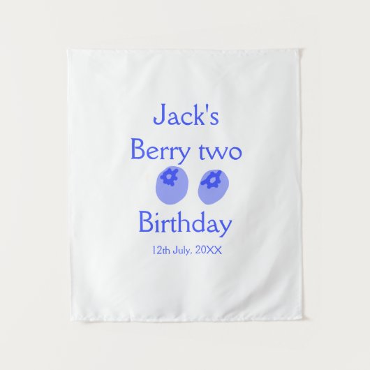 ブルーベリーの2歳の誕生日プレート タペストリー (正面)