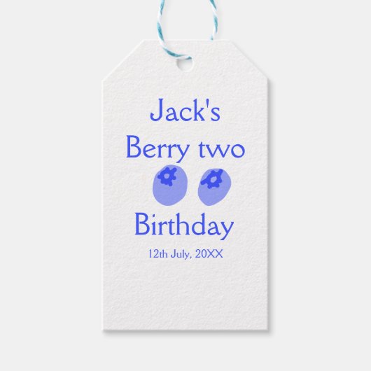 ブルーベリーの2歳の誕生日 名前と日付を追加 お子様用 ギフトタグ (正面)