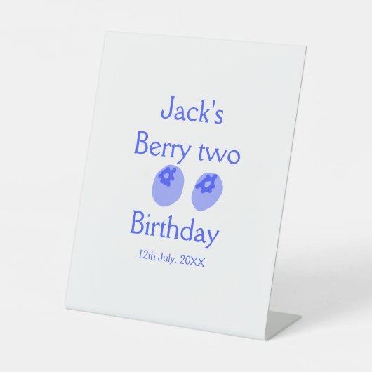 ブルーベリーの2歳の誕生日 名前と日付を追加 お子様用 台座サイン (正面)