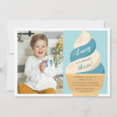 ブルーベリーアイスリームの子供の誕生日パーティーの写真 招待状 (正面)