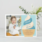 ブルーベリーアイスリームの子供の誕生日パーティーの写真 招待状 (スタンド正面)