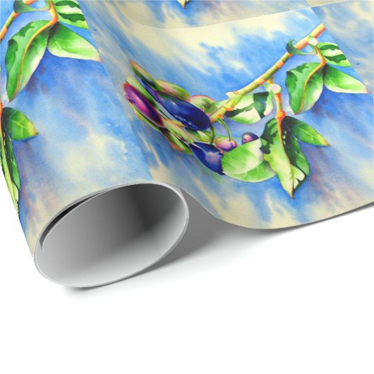 ブルーベリーエレガントの水色絵を描の色 ラッピングペーパー (ロールコーナー)